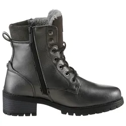 Schnürboots, Schnürstiefelette, Blockabsatz, in Metallic-Optik, schmale Form, Gr. 38, dunkelgrau, , 91464328-38