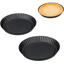 Relaxdays Obstbodenform, 3er Set, Ø 21/26/28 cm, Biskuitboden Backform, antihaft, Vertiefung, Kuchenbodenform, anthrazit