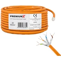 PremiumX CAT 7 Netzwerkkabel 30m LAN Kabel Simplex Kupferkabel Ethernet Datenkabel S/FTP PiMF PoE Eca Kat7 Verlegekabel Installationskabel für mühel