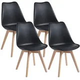 DEWINNER Esszimmerstühle, Küchenstuhl, skandinavisch, Retro mit Rückenlehne, gepolsterte Sitzfläche aus massiver Buche (Schwarz, 4er Set)