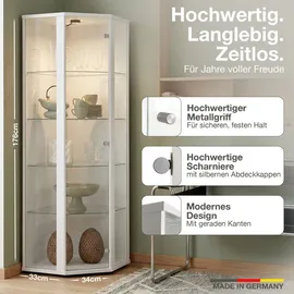 K-Möbel Eckvitrine 176 x 56,5 x 56,5 cm Weiß