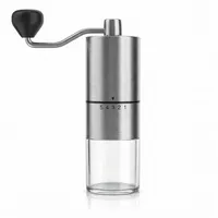 Arendo Kaffeemühle Manuelle Handmühle mit Keramik Kegelmahlwerk, 25g Bohnenbehälter, Kegelmahlwerk, 25 g Bohnenbehälter, Edelstahl, 5 Mahlgradstufen, kompakt, für Zuhause & unterwegs, Camping silberfarben