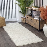 Surya Home Shaggy Berber Teppich Läufer - Flauschiger Teppich für Wohnzimmer, Schlafzimmer, Berber Langflor Hochflor Teppich Weiss flauschig - Teppich Läufer 80x220 cm Läufer Flur in Weiß