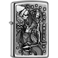 Zippo Aquarius Sternzeichen Emblem Street Chrome Sturmfeuerzeug