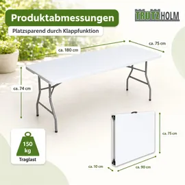 Trutzholm Gartentisch Klapptisch 180 x 75 x 74 cm Weiß