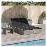 vidaXL Doppel-Sonnenliege mit Kissen Hellgrau Poly Rattan