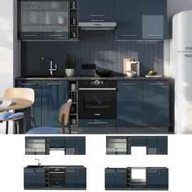 Vicco Küchenzeile Fame-Line 235 cm Dunkelblau Hochglanz