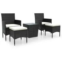 vidaXL 5-tlg Garten-Bistro-Set Poly Rattan und Hartglas Schwarz