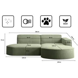 kaiser möbel Ecksofa mit runden Abschlüssen aus Cordstoff & Couches, Wohnlandschaften, Ecksofas