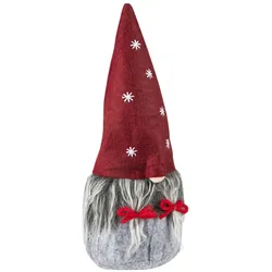 MARELIDA Wichtel ALVA Zöpfe Dekofigur rote Mütze weiße Sterne Weihnachtsfigur 25,5cm
