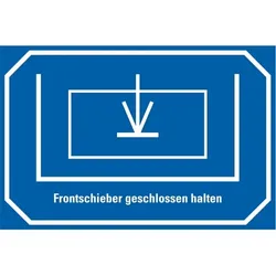 Aufkleber I Maschinen-Hinweisschild Frontschieber geschlossen halten, Folie, 150x100mm