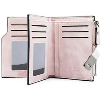 GOUNNU Geldbeutel Klein Damen PU Leder Mini Geldbörse Damen Klein und im Kurzformat Portemonnaie Damen Viele Fächer Portmonee Damen mit 16 Kartenfächer und Reißverschluss Münzfach (Rosa)