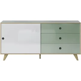 INTER-FURN Wohnzimmer, Sideboard, Kommode Schrank Adelaide, 180 x 86 x 40 cm, Weiß/Grün Hochglanz, mit Schiebetüren