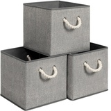 Songmics Aufbewahrungsboxen, 3er Set, Stoffboxen ohne Deckel, mit Griffen, 30 x 30 x 30 cm, Leinenoptik, grau