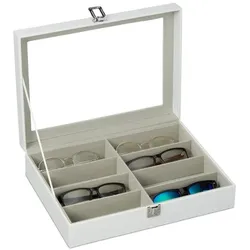 Relaxdays Brillenbox für 8 Brillen Weiß,Grau,Transparent