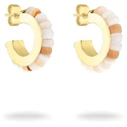 Paar Creolen TAMARIS "Schmuck Geschenk Edelstahl Ohrringe All About Beads", gelbgoldfarben, weiß, beige, natur, weiß, beige, natur, Ohrringe, Damen, Edelstahl, mit Naturstein