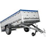 Einachsanhänger mit Aluminiumseitenwänden 264x125 Unitrailer Garden 264 KIPP ALU mit BIS-Seitenwänden, H-0-Rahmen und blauer Plane