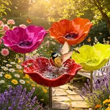 Bienentränke für den Garten,Blumen Gartenstecker Vogeltränke,Handgefertigte Metallblume als Vogelbad & Insektenwasserstelle, Gartenstecker für draußen Naturliebhaber (4*F)
