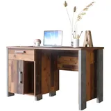 Newroom Schreibtisch Kane, Computertisch Old Wood Beton Optik Vintage Industrial PC Tisch beige