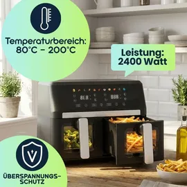 casativo Doppelkorb Heissluftfritteuse 9L Dual Zone Air Fryer schwarz