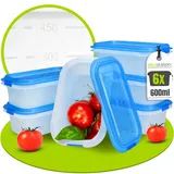 idea-station Gefrierdosen Set 6 Stück - 600 ml - stapelbare Tiefkühldosen mit Deckel - bruchsichere Behälter zum Einfrieren - Lebensmittelecht und BPA-Frei