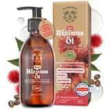 BIONOBLE Rizinusöl Kaltgepresst Bio - 100% Natürlich, Ohne Hexan - Wachstumsfördernd, Repariert - Rizinusöl Bio Haare, Wimpern, Augenbrauen, Haut - Castor Oil - Glasflasche mit Pumpe - 200ml