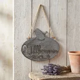 Ambiente Haus Gartenstecker Willkommen Schild mit Vogel 24 x 34 cm Grau