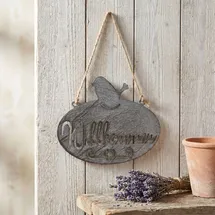 Ambiente Haus Gartenstecker Willkommen Schild mit Vogel 24 x 34 cm Grau