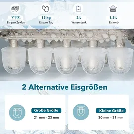 Goplus Eiswürfelmaschine von 15 kg/24H, Eiswürfelbereiter mit 2 Würfelgrößen, 2L Wassertank, Selbstreinigungsfunktion, Ice Maker mit Eisschaufel