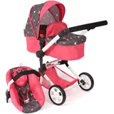 Bayer Chic 2000 - Puppenwagen Linus, 3-in-1 Kombipuppenwagen für Kinder von 4 bis 8 Jahren, Puppenwagen-Set mit Puppen-Autositz, Butterfly, Koralle