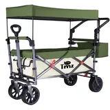 TMZ Bollerwagen faltbar mit Dach Handwagen Transportkarre Gerätewagen Strandwagen Mit Hinterradbremse | klappbar | Vollgummi-Reifen | bis 120 kg Tragkraft, Beige/Grün