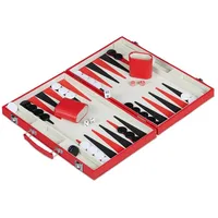 Relaxdays Backgammon Koffer Brettspiel Rot