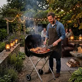 Relaxdays Holzkohlegrill mit Deckel schwarz/silber