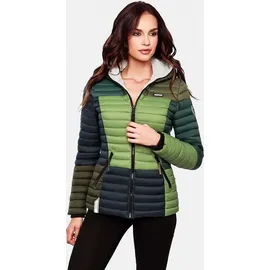 Navahoo Damen Stylische Steppjacke Colorblocking Übergangsjacke mit Kapuze Multikulti