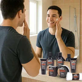 Brubaker Cosmetics Spa Sport Pflegeset für Männer mit Duschgel, Schaumbad, Gesichtscreme, Peeling, Körperlotion, Seife + Waschlappen in Werkzeug...