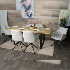 Mendler 6er-Set Esszimmerstuhl HWC-L80, Küchenstuhl Polsterstuhl Stuhl mit Armlehne, drehbar, Metall Stoff/Textil ~ creme-beige