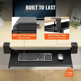 Vevor Klemmbare Tastaturablage unter dem Schreibtisch, Tastaturauszug zum Herausziehen mit Stabiler C-Klemmhalterung, Große 680 x 280 mm Ausziehbare Computer-Schublade zum Tippen zu Hause