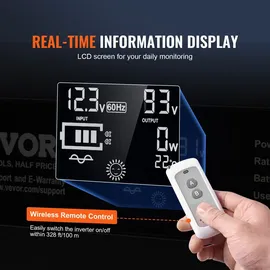 Vevor Wechselrichter mit reiner Sinuswelle 2000W DC 12V AC 230V Spannungswandler mit 2 AC-Steckdosen 2 USB-Anschlüssen 1 Typ-C-Anschluss LCD-Display und Fernbedienung für mittelgroße Haushaltsgeräte