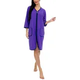 Aquarti Damen Bademantel Morgenmantel mit Reißverschluss Hausmantel Leicht 3/4 Ärmel, Farbe: violett, Größe: XXL - XXL