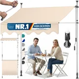 KESSER® Klemmmarkise mit Handkurbel Balkon | Balkonmarkise ohne Bohren | Markise UV-beständig höhenverstellbar & wasserabweisend | Sonnenschutz für Balkon Terrasse & Garten, Terrassenüberdachung 400cm
