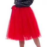 Tüllrock Damen Tüll Röcke Tütü Tutu Erwachsene Rock Tüll Petticoat Unterrock Tüllröcke Midi Karneval Ballett Tutu Kostüm Tütüs Prinzessin Fasching Tüllröckchen 50er Rockabilly 6 Schicht Rot - Taille 65-120 CM, Länge 65 CM