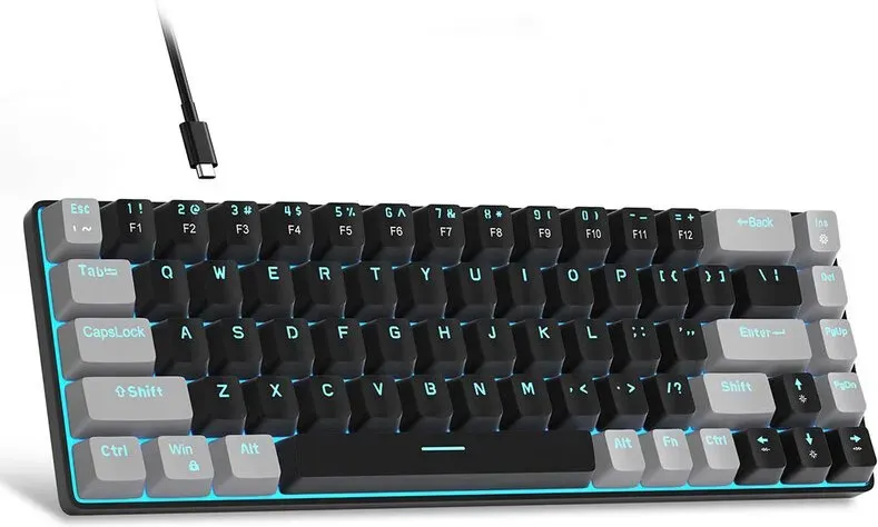 MageGee MK-Box 60 % kabelgebundene mechanische Gaming-Tastatur, US-Layout (QWERTY), LED-Hintergrundbeleuchtung, kompakte Mini-Tastatur mit 68 Tasten, kabelgebunden, für Büro, mit rotem Switch, kompatibel mit Windows, Laptop, PC und Mac – Schwarz/Grau