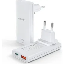 CHOETECH USB-C und USB-A GaN Fast Charger (65 W, 2 Ports), USB Ladegerät, Weiss
