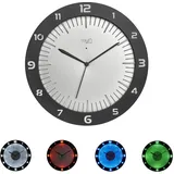 TFA Dostmann Analoge Leuchtende Wanduhr mit LED Lumoclock, 60.3553, inkl 9 Farbvarianten, Gaming Accessoires, Wand-Dekoration Bar, Nachtuhr, inkl. Funk-Wanduhr, mit 3-D Ziffern, 30cm, grau