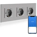 BSEED WLAN Smart Steckdose 16A mit Strommessung,3 Fach Intelligente Steckdose mit Verbrauchsmessung und Energiekosten-Messer,arbeitet mit Amazon Alexa,Google Home, Timerfunktion Grau