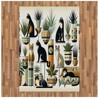Teppich Flachgewebe Deko-Teppiche für das Wohn-,Schlaf-, und Essenszimmer, Abakuhaus, rechteckig, Katze Boho Ethno Kätzchen grün|schwarz 160 cm x 230 cm