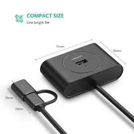 UGREEN USB A/USB C to 4 Port USB 3.0 Hub Schwarz