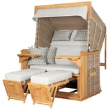 deVries PURE® Strandkorb Friesland Sylt XL - PE white kubu - Dessin 507, BxTxH: 135x90x165 cm, Volllieger, Nordsee-Strandkorb, Teakholz - PE-Markengeflecht - bequeme Polster - Schutzhaube blau