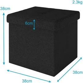 Intirilife Faltbare Sitzhocker 38x38x38 cm in PIANO SCHWARZ - Sitzwürfel mit Stauraum und Deckel aus Stoff mit Mulden - Sitzcube Fußablage Aufbewahrungsbox Truhe Sitzhocker