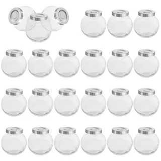 Belle Vous Runde Klare Kleine Marmeladengläser mit Schraubdeckel (24 Stk) - 50 ml Mini Marmeladengläser Set - Einmachgläser mit Schraubdeckel für Kräuter, Gewürze, Babynahrung, Joghurt, Gelee & Honig